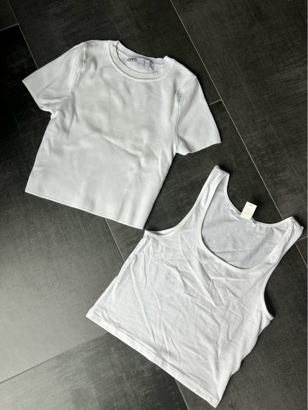 2 Women’s White Ribbed Tank & Tee Set - Crop tops